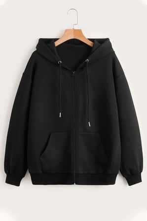 Unisex Siyah Fermuarlı Kapüşonlu Sweatshirt