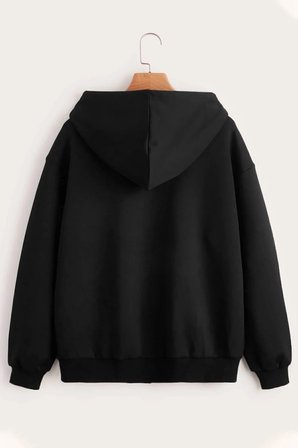 Unisex Siyah Fermuarlı Kapüşonlu Sweatshirt