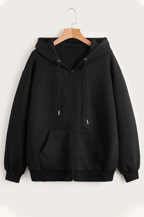 Unisex Siyah Fermuarlı Kapüşonlu Sweatshirt