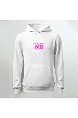Follow Me Baskılı Kapüşonlu Sweatshirt Hoodie Kalın Kumaş 3 İplik Şardonlu