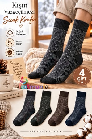 4 "lü Termal Yün Erkek Kışlık Soket Çorap Seti(%100 Isı )