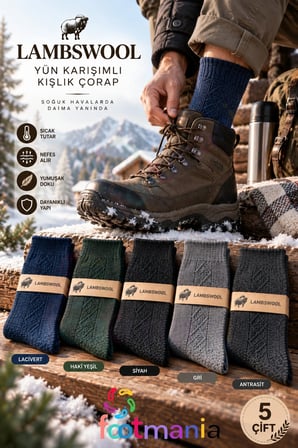 Erkek Lambswool Kışlık Çorap 5 Çift