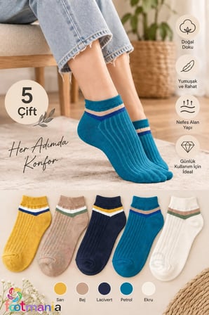 5 Çift Derbili Kadın Patik Çorap Seti (EXTRA SOFT)