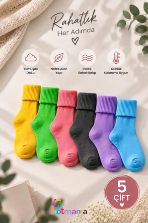 5 “ Çift Kadın Fitilli Kıvrık Bambu Soket Çorap Seti(EXTRA RAHAT)