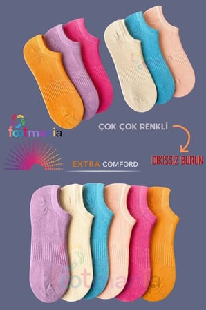 6 '' Çift  Kadın Çok Renkli Sneakers Çorap Seti (YÜKSEK PAMUK)