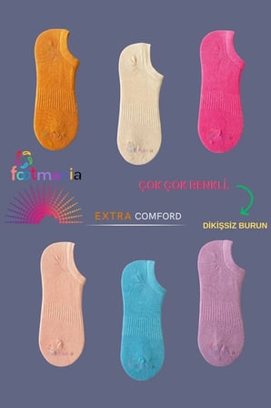 6 '' Çift  Kadın Çok Renkli Sneakers Çorap Seti (YÜKSEK PAMUK)