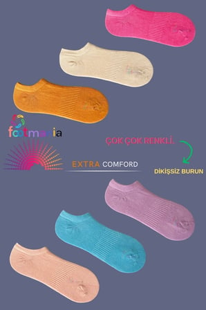 6 '' Çift  Kadın Çok Renkli Sneakers Çorap Seti (YÜKSEK PAMUK)