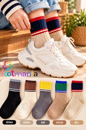 5 "li Kışlık Kadın Yün’lü Uyku Çorabı Renkli Soket Soft Touch Footrenkli1223
