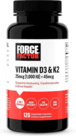 FORCE FACTOR Vitamin D3 K2 120 Caps