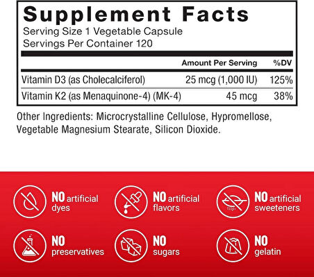 FORCE FACTOR Vitamin D3 K2 120 Caps