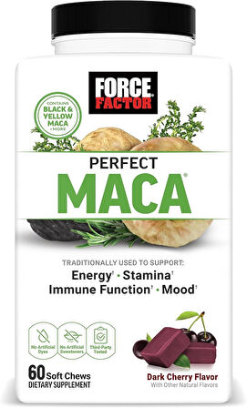 Force Factor, Perfect Maca DIM+Saffron(Safran)+Black Maca Antioxidants Dark Cherry, 60 Soft Chews