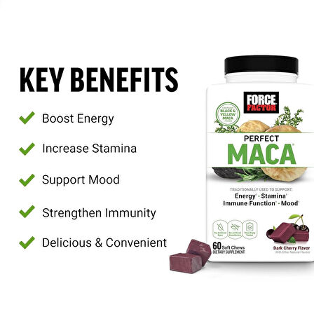Force Factor, Perfect Maca DIM+Saffron(Safran)+Black Maca Antioxidants Dark Cherry, 60 Soft Chews