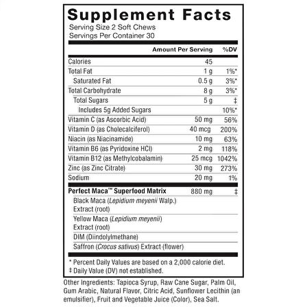 Force Factor, Perfect Maca DIM+Saffron(Safran)+Black Maca Antioxidants Dark Cherry, 60 Soft Chews