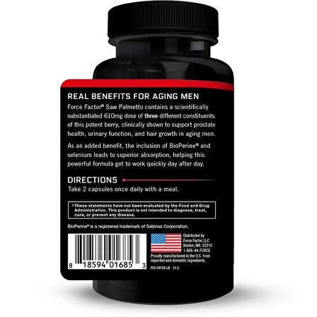 Force Factor Fundamentals Saw Palmetto 610 mg 60 Capsules