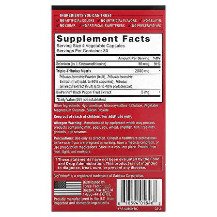 Force Factor Fundamentals Tribulus Terrestris Max 120 Vegetable Caps