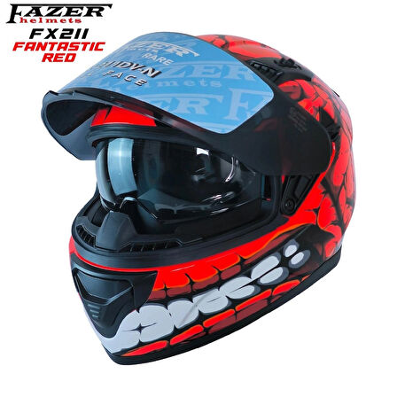 Forza FX Red Fantastic Full Face ( Kapalı ) Güneş Vizörlü ( Gözlüklü ) Motorsiklet Kaskı