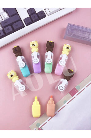 Sevimli Mini Renkli Fosforlu Kalem (6'lı set)