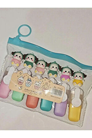 Sevimli Mini Renkli Fosforlu Kalem (6'lı set)