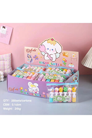 Sevimli Mini Renkli Fosforlu Kalem (6'lı set)