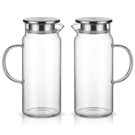 2 Adet Çelik Vakumlu Kapak Borosilikat Sürahi-Cam Yağlık-Sirkelik-Sütlük 1500 ml