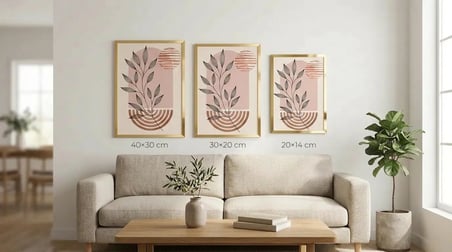 Modern Boho Gold Çerçeveli Duvar Tablosu Seti 2NO (3 Parça) - Sıcak Tonlar Botanik Sanat Serisi