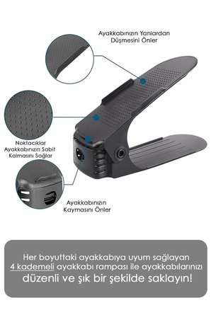 LeylArt Ayarlanabilir Ayakkabı Rampası 4 Kademeli Yükseklik Ayarlı Dolap İçi Ayakkabı Düzenleyici 10'lu Set