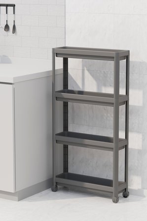 Tekerlekli Dikdörtgen 4 Katlı Raf Ünitesi Beyaz Banyo Mutfak Düzenleyici Organizer Raf