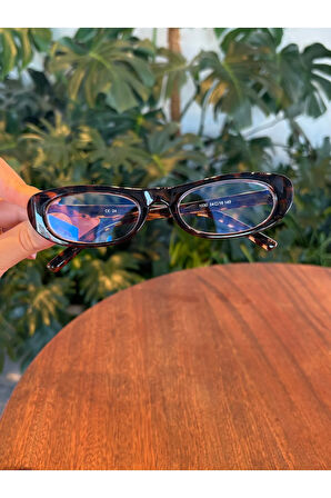 Leopar desenli Minik Çekik Retro Popüler Model Mavi Işık Korumalı Gözlük