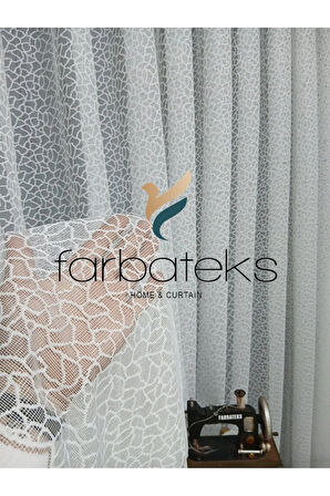 Beyaz Leopar Desen Desen Örrme Model 2kat Pileli Tül Perde