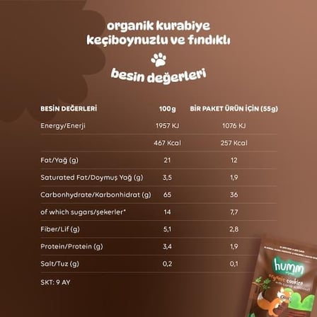 Organik Keçiboynuzlu ve Fındıklı Vegan Kurabiye 55 Gr