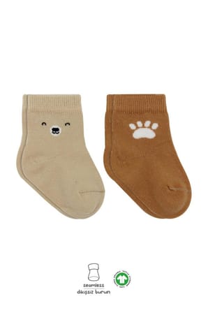 NessiWorld Bear Penye Soket Çorap 2'Li BS10116 Bej