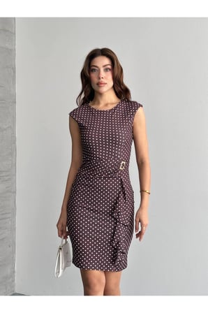 Puantiyeli Mini Elbise aksesuarlı