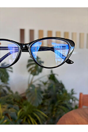 Frida Cat eye 52ekartman çekik Blue block Mavi Işık Korumalı Cam değişebilir Erkan gözlüğü