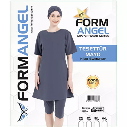 Form Angel Kadın Düz Renk Büyük Beden Kısa Kollu Likralı Tesettür Mayo