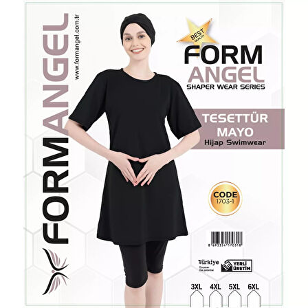 Form Angel Kadın Düz Renk Büyük Beden Kısa Kollu Likralı Tesettür Mayo