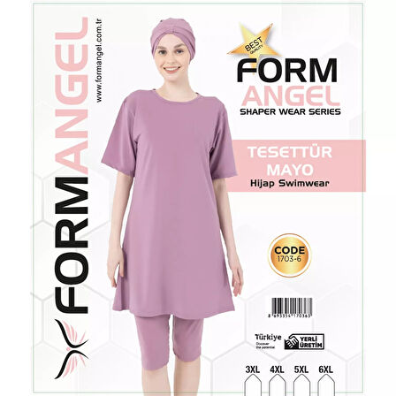 Form Angel Kadın Düz Renk Büyük Beden Kısa Kollu Likralı Tesettür Mayo