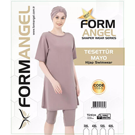 Form Angel Kadın Düz Renk Büyük Beden Kısa Kollu Likralı Tesettür Mayo