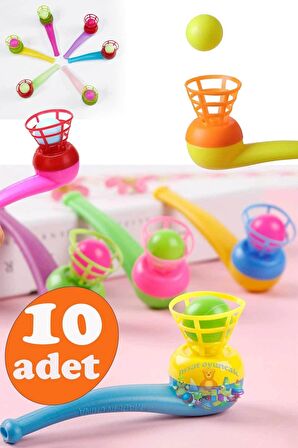 10 Adet Oyuncak Saksafon Popit Pipet Top Üfleme Oyunu Hediyelik Parti Eğlencesi