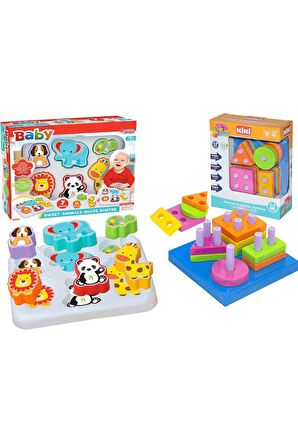 Oyuncak Eğitici Set Sevimli Hayvanlar Bultak Geometri Şekiller Set