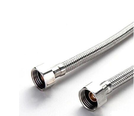 2 Adet Klozet Bağlantı Hortumu Çelik Örgülü Taharet Musluğu 3/8-3/8 Diş Paslanmaz 70 CM Krom