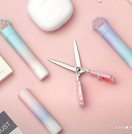 kedi patili mini kapaklı yaylı uçlu mini makas gökküşapı rengi sevimli hediyelik 1 adet