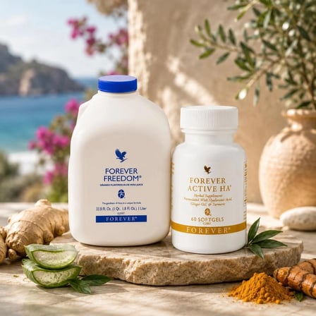 Forever Freedom + Active Ha Hyaloranic Acid, Zencefil ve Zerdeçal içeren Takviye Edici Gıda