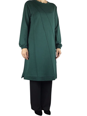 KADIN ÖNÜ DİKİŞLİ KOLLARI LASTİKLİ ETEK UCU BANTLI KRİSTAL İKİ İPLİK MEVSİMLİK TUNİK