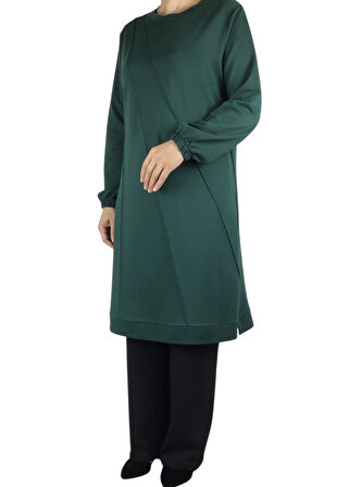 KADIN ÖNÜ DİKİŞLİ KOLLARI LASTİKLİ ETEK UCU BANTLI KRİSTAL İKİ İPLİK MEVSİMLİK TUNİK