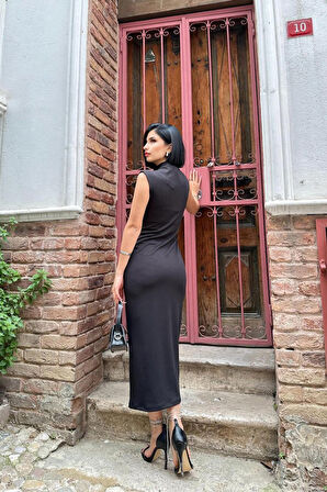 fh fashionhere Siyah Boydan Fermuarlı Kolsuz Elbise