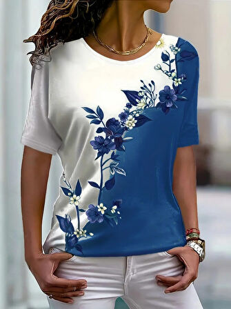 fh fashionhere Kadın Kısa Kollu çiçek Desenli Süprem Bluz