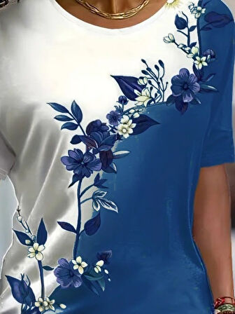 fh fashionhere Kadın Kısa Kollu çiçek Desenli Süprem Bluz