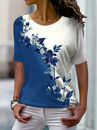 fh fashionhere Kadın Kısa Kollu çiçek Desenli Süprem Bluz