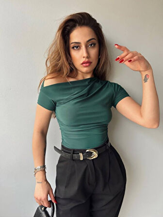 fh fashionhere Kadın Sandy Kumaş Düşük Omuz Bluz