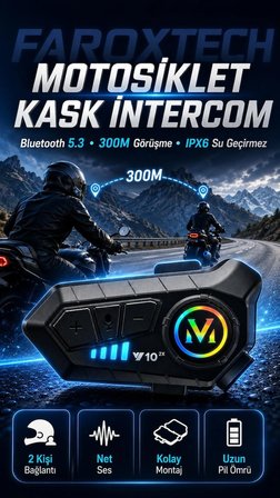 2’li Bluetooth 5.3 Motosiklet Kask Intercom Seti – 2 Kişilik Görüşme, IPX6 Suya Dayanıklı
